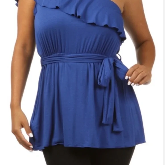 PLUS SIZE ONE SHOULDER BLUE BOUTIQUE TOP - Picture 2 of 6
